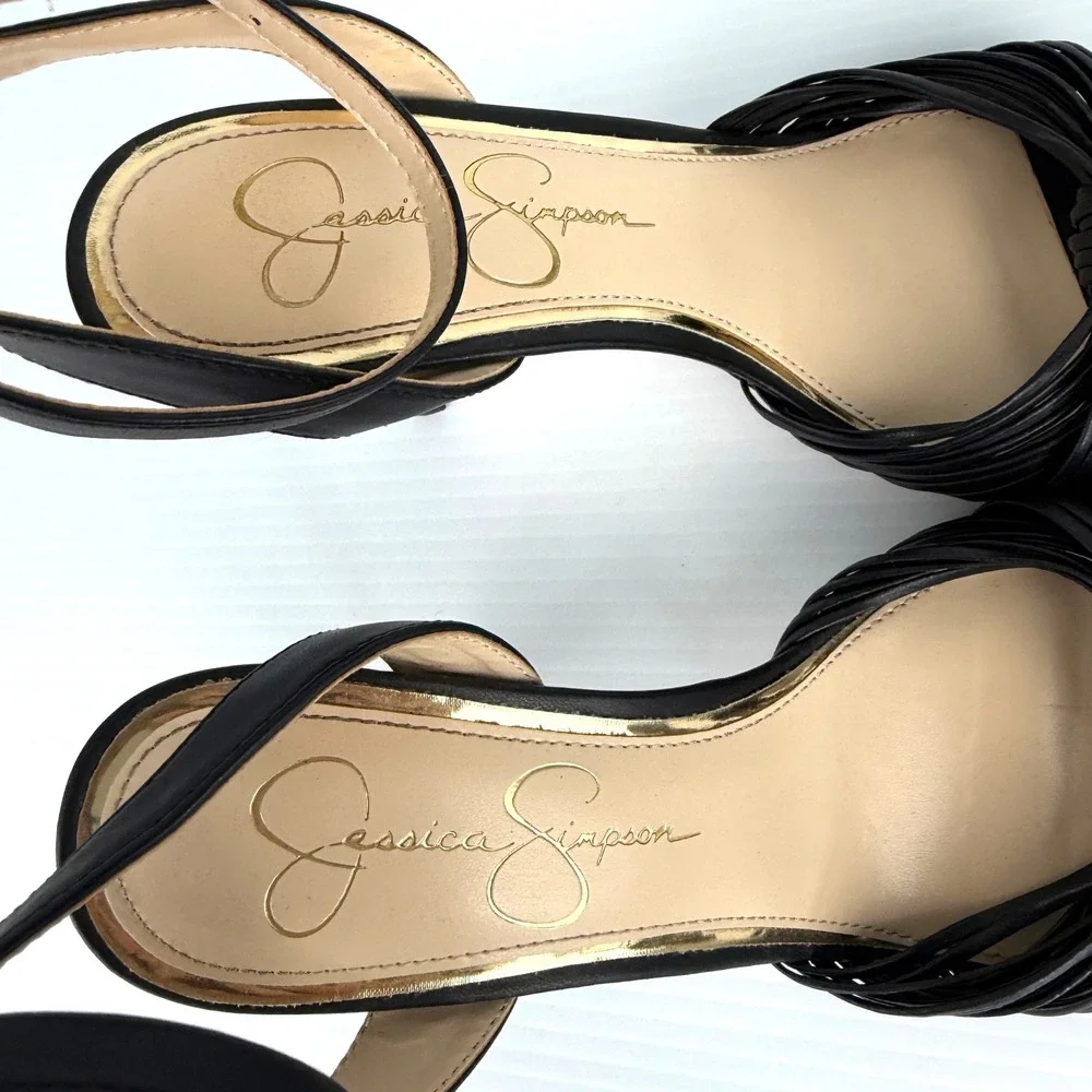 Jessica Simpson Womens Black Strappy Knotted Stiletto Heel Sandals Ankle Strap